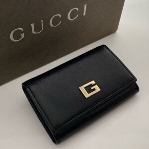 H1819 【極美品】グッチ GUCCIレザー 6連 キーケース 456118 黒 ブラック ゴールドカラー金具 ブランド小物 