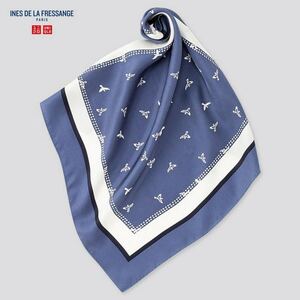 Y★送料無料☆新品未使用★UNIQLO×INES DE LA FRESSANGE☆ユニクロ×イネス・ド・ラ・フレサンジュ★シルクスカーフ＋☆青★絹100％☆希少