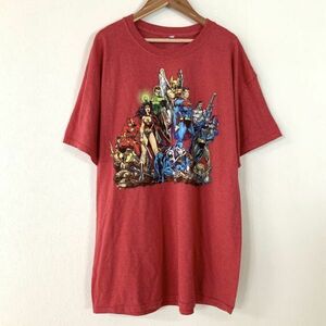 良品 USA古着 marvel マーベル アベンジャーズ ビッグプリント 半袖 tシャツ メンズ Lサイズ相当 くすみレッド