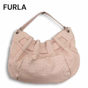 イタリア製★ FURLA フルラ オーストリッチ 型押し♪ レザー ハンド バッグ Sz.F　レディース　K4G00105_9#U