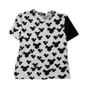 COMME des GARCONS BLACK ディズニー ミッキー総柄 プリント Tシャツ カットソー クルーネック 1K-T025 半袖 トップス ホワイト ブラック L