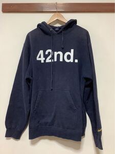 ろ1442 USA製 STUSSY ステューシー Hoodie フーディー スウェットパーカ L ネイビー 裏起毛 プルオーバー 42nd. ストリート