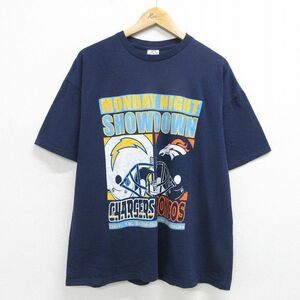 XL/古着 半袖 ビンテージ Tシャツ メンズ 00s NFL ロサンゼルスチャージャーズ デンバーブロンコス 大きいサイズ コットン クルーネック 紺