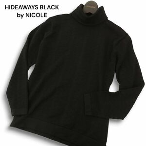 22AW★ HIDEAWAYS BLACK by NICOLE ハイダウェイ ニコル ランダムタック タートルネック ニット セーター Sz.46　メンズ 黒　C4T08134_9#F