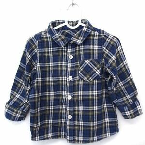 ユニクロ UNIQLO ベビー服 シャツ カジュアル チェック 長袖 コットン 綿 90 ブルー 青 /FT15 キッズ