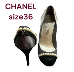 美品　シャネル　パールが大人可愛い　ロゴ入り　パンプス　バイカラー　36 M4H034 CHANEL 23㎝