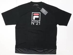 定価16000 新品 本物 N°21 × FILA ヌメロヴェントゥーノ フィラ クルーネック オーバーサイズ Tシャツ XL 12-C100 ユニセックス 黒