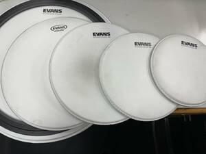 送料無料 中古 EVANS ドラムヘッド 22 16 14 12 10インチ 5枚セット