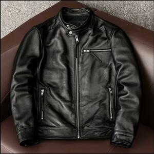 高品質　本革 レザージャケット ライダースジャケット カウハイド　牛革　バイクジャケット　S～6XL(or裏厚めタイプ)選択可能