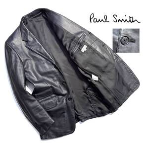 最高級【定価10万】Paul Smith LONDON ポールスミス レザー テーラードジャケット L メンズ 牛革 美シルエット【極上レザージャケット】 黒