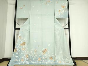 平和屋着物●染匠　久保耕　訪問着　友禅　駒刺繍　鳳凰花蝶文　金彩　ロング丈　反端付き　正絹　逸品　DAAK8781az