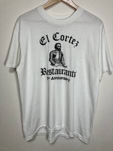 EL CORTEZ RESTAURANTS 企業ロゴ シングルステッチTシャツ 白 XL【管理番号 B135】