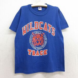 古着 ラッセル 半袖 ビンテージ Tシャツ キッズ ボーイズ 子供服 80s ワイルドキャッツ クルーネック 青 ブルー spe 24jul08