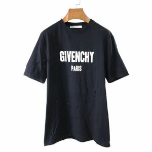 M3-ZH018【美品】ジバンシー GIVENCHY デストロイ加工 ロゴ Tシャツ カットソー ブラック XS メンズ