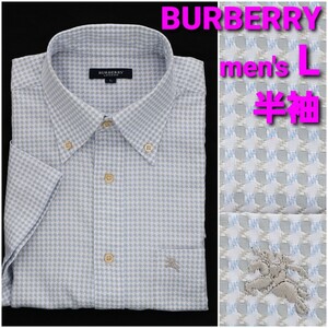 【美品】BURBERRY 半袖シャツ メンズL メッシュ状 ボタンダウン