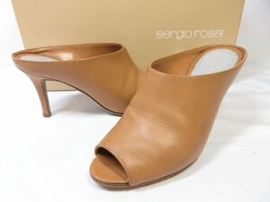 HH超美品 【セルジオロッシ sergio rossi】 オープントゥ レザーサンダル ヒール 靴 (レディース) size34 キャメル系 ■18LZ4380■