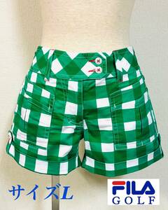 FILA GOLF　フィラ　ゴルフウェア　ショートパンツ　チェック　ホワイト×グリーン　レディースL