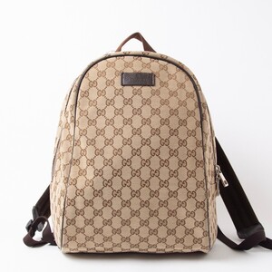 【1円〜】美品 GUCCI グッチ リュック バックパック シルバー金具 ロゴプレートGGキャンバス レディース メンズ 通勤 大容量 