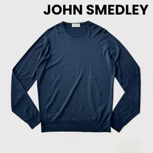 JOHN SMEDLEY ジョンスメドレー クルーネック ウール ハイゲージ ニット L ネイビーブルー セーター プルオーバー 長袖 薄手 国内正規