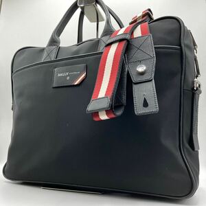 【現行モデル/美品】BALLY バリー ビジネスバッグ ブリーフケース 2way ハンド トート トレスポ ロゴ レザー ナイロン メンズ ブラック 黒