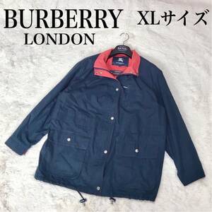 大きいサイズ 美品 BURBERRY スウィングトップ ブルゾン ジャケット バーバリー XLサイズ ブランドロゴ 銀ボタン ネイビー レッド