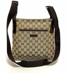 GUCCI　グッチ　GG柄　斜め掛け ショルダーバッグ　ジャガード × レザー　ベージュ × ブラウン　122793 001998