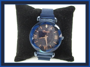 ★Dimini★ 未使用 クォーツ 腕時計 星空 マグネット式フリーサイズのベルト ブルー 紺色