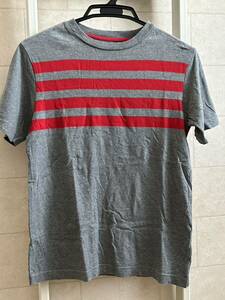 オールドネイビー OLD NAVY アメカジ★半袖Tシャツ グレー 赤ライン★サイズL10-12 140〜150センチ★ユーズド美品