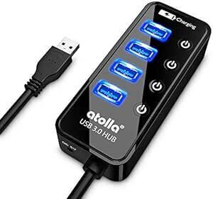 atolla USB3.0ハブ 4ポート5Gbps高速データ転送 USB HUB 3.0 の 増設 + 1充電ポート、独立スイッチ