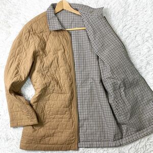 極美品/XL相当●Aquascutum アクアスキュータム キルティングジャケット リバーシブル ブルゾン アウター チェック柄 ベージュ メンズ 軽量