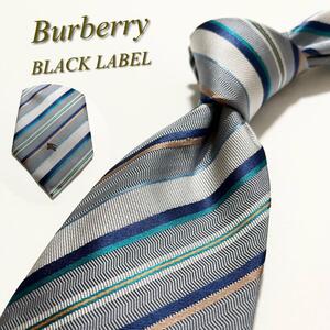 【美品】BURBERRY BLACK LABEL バーバリー ブラックレーベル ネクタイ ストライプ柄 ホースロゴ メンズ スーツ ノバチェック ハイブランド