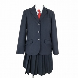 1円 ブレザー スカート ネクタイ 上下4点セット L 冬物 女子 学生服 中学 高校 紺 制服 中古 ランクC EY3203