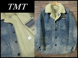 送無 定価59,850 TMT TJK-F1208 HICKORY BOA COVERALL (VINTAGE) ヒッコリー デニム カバーオール ビンテージ 加工 ボア ランチ ジャケット