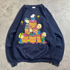 USA製 スヌーピー ヴィンテージ ピーナッツ PEANUTS SNOOPY キャラクター プリント スウェット 80s 90s 古着 ネイビー メンズ XL