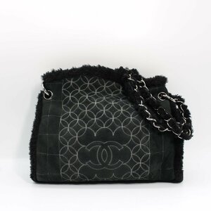 セール 美品 シャネル CHANEL ムートン チェーンショルダーバッグ 黒 中古 A953