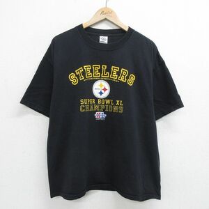 XL/古着 半袖 ビンテージ Tシャツ メンズ 00s NFL ピッツバーグスティーラーズ 大きいサイズ コットン クルーネック 黒 ブラック アメフト