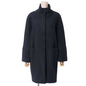 TH4882☆ウィークエンドマックスマーラ WeekEnd MaxMara 総ウール メルトン スタンドカラーコート ミドルコート ネイビー サイズI40