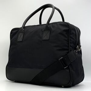 [美品] BARNEYS NEWYORK バーニーズニューヨーク 2way メンズ ビジネス ボストンバッグ トラベルバッグ 大容量 レザー+キャンバス 黒