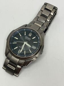 CITIZEN シチズン Eco-Drive エコドライブ ATESA アテッサ H410-T005870 TA デイト 電波 ソーラー 腕時計 現状品 中古 ネイビー文字盤