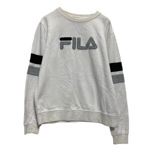 FILA ロゴ スウェット トレーナー フィラ M サイズ ホワイト グレー プルオーバー 袖切替 ボーダー 古着卸 アメリカ仕入 a610-5468