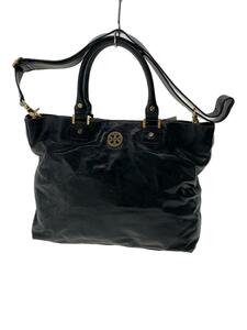 TORY BURCH◆トートバッグ/レザー/BLK/ハンドバッグ2WAY/シワ加工