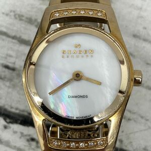 SKAGEN DIAMONDS ダイアモンド ゴールド クオーツ QZ 腕時計 ラウンド ゴールドカラー シェル文字盤 動作未確認 レディース【4794】