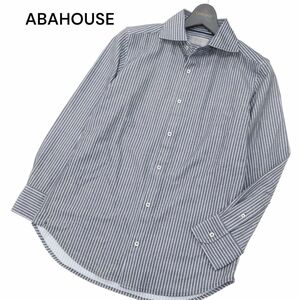 ABAHOUSE アバハウス 通年 吸水速乾 カノコ★ ストライプ柄 長袖 ホリゾンタルカラー シャツ Sz.44　メンズ　C4T00706_1#C