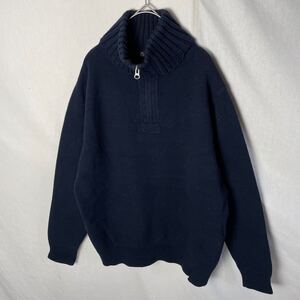 J.CREW ジップアップニットセーター　古着　Lサイズ　ネイビー　プルオーバー　コットン