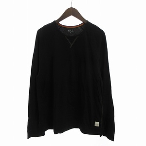 ポールスミス PAUL SMITH Tシャツ カットソー 長袖 ロンT クルーネック コットン ロゴ ワンポイント 黒 ブラック L ■SM1 ☆AA★ メンズ