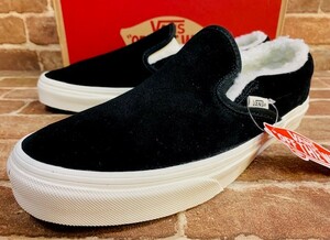 ★新品/USA企画！バンズ.本革.VANS.黒.スウェードレザー.裏ボア付き.スリッポン.28cm.スニーカー.箱付き.スケーター西海岸サーフスタイル