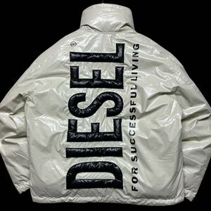 極美品/L相当 DIESEL W-JUPIT 中綿ダウン ジャケット ブルゾン スタンドカラー バックロゴ デカロゴ メンズ ディーゼル