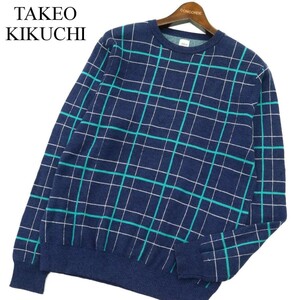 TAKEO KIKUCHI タケオキクチ 秋冬 チェック柄★ ニット セーター Sz.3　メンズ ネイビー　A2T12418_B#K