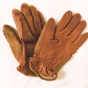 Sermoneta セルモネータ 手袋　サイズ7 1/2 カシミア　レザーグローブ 5本指　ハラコ　ブラウン　本革　gloves 革手袋　イタリア製