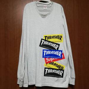 ★Supreme シュプリーム　THRASHER/デザインロゴ　ロンT　Tシャツ　長袖/L・グレーホワイト★⑤